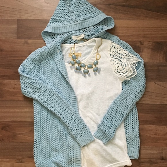 Forever 21 Sweaters - Baby blue hooded cardigan spring sweater F21